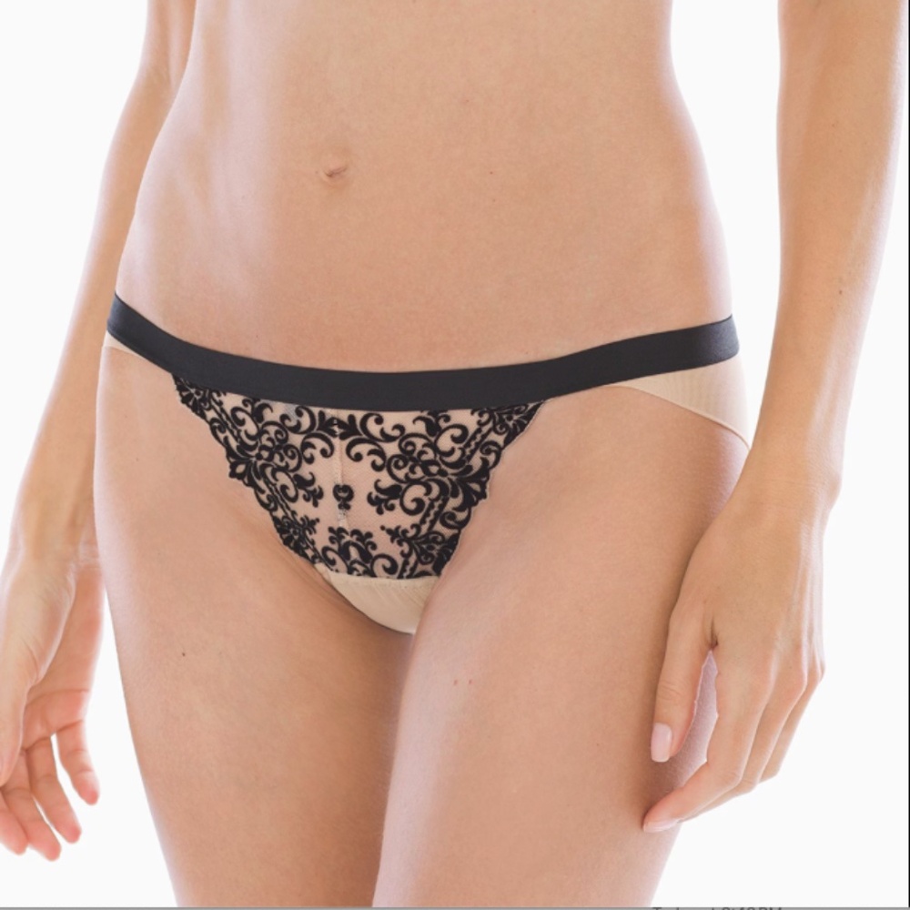Soma Sensuous Velvet Bikini in Soft Tan/Black 36B NWT